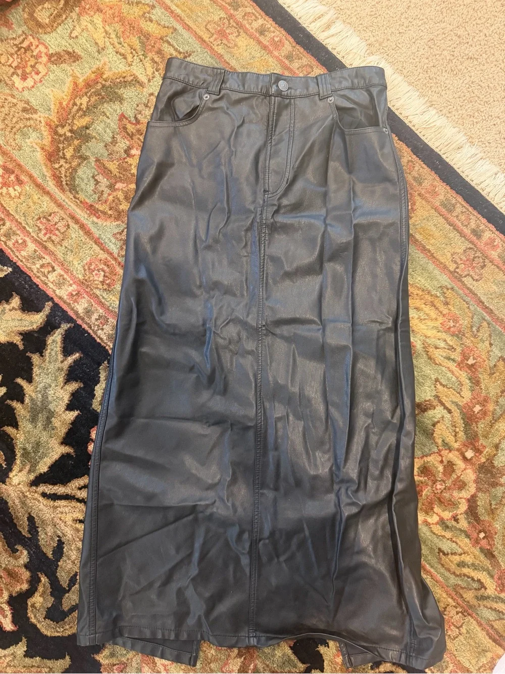 Free People Black Faux Leather Maxi Skirt